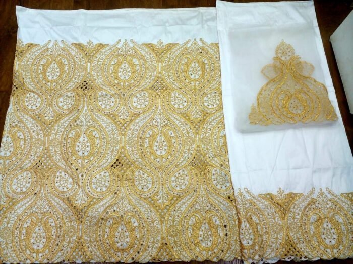 NIGERAIN WHITE COLOUR CRISTAL GEORGE FABRIC - Image 1