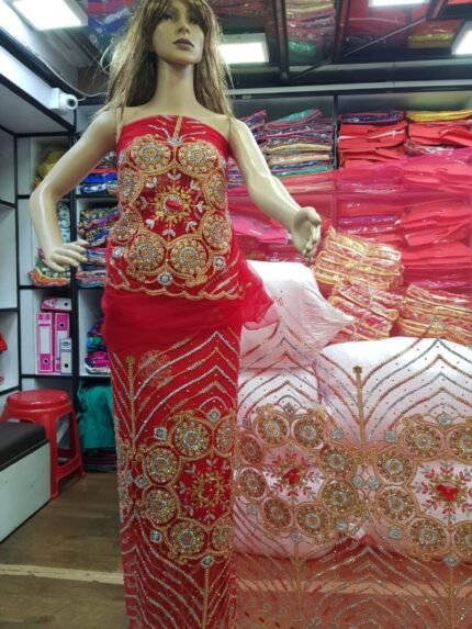 NIGERAIN RED COLOUR CRISTAL GEORGE  FABRIC