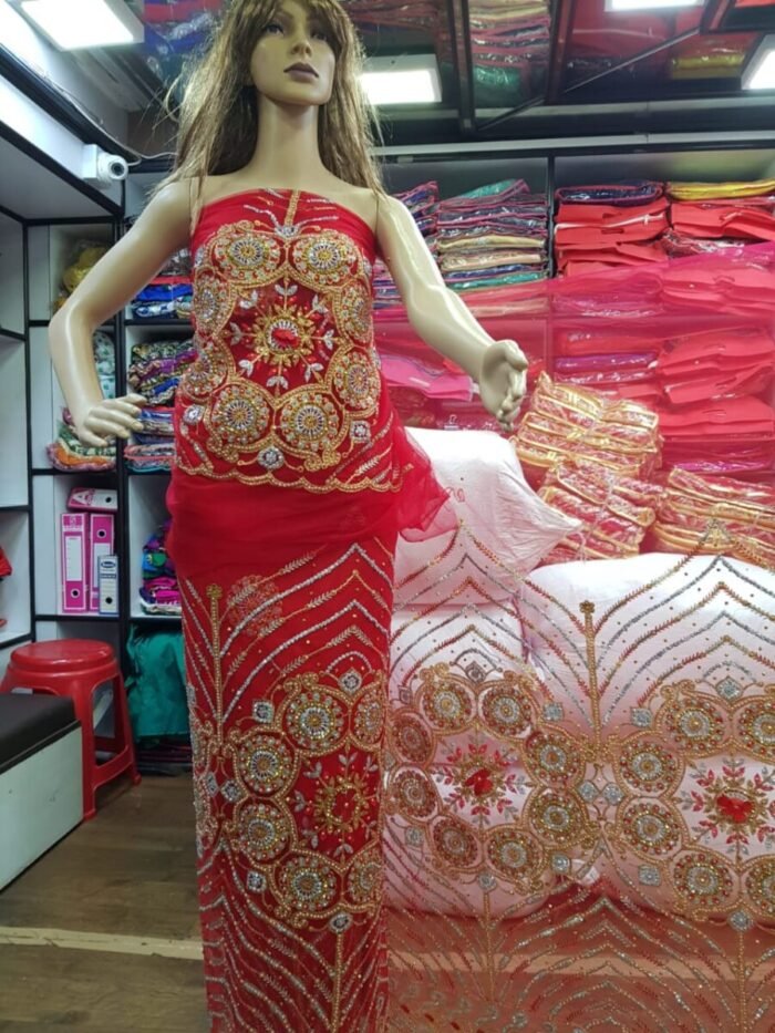 NIGERAIN RED COLOUR CRISTAL GEORGE  FABRIC - Image 1