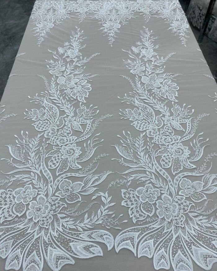 HAND MADE WHITE COLOUR NET FABRIC PER METER - Image 1