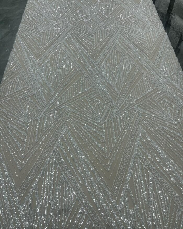 HAND MADE WHITE COLOUR NET FABRIC PER METER - Image 1