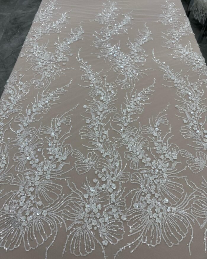HAND MADE WHITE COLOUR NET FABRIC PER METER - Image 1