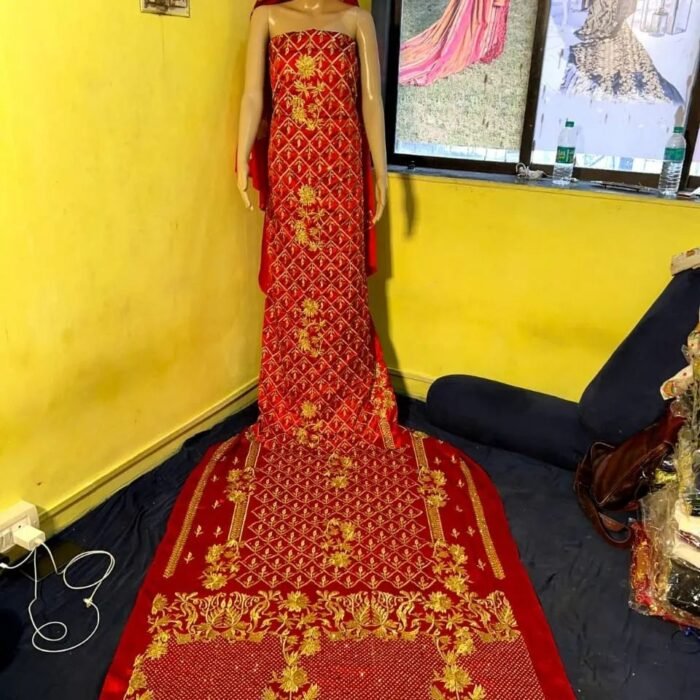 NIGERAIN RED COLOUR CRISTAL GEORGE FABRIC - Image 1