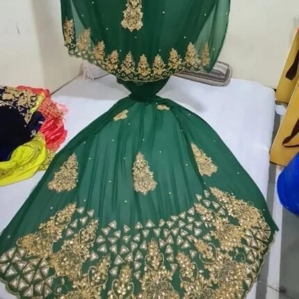 NIGERAIN DARK GREEN BEADED GEORGE FABRIC