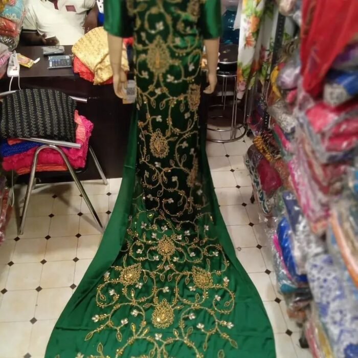 NIGERAIN GREEN COLOUR BEADED GEORGE FABRIC - Image 1