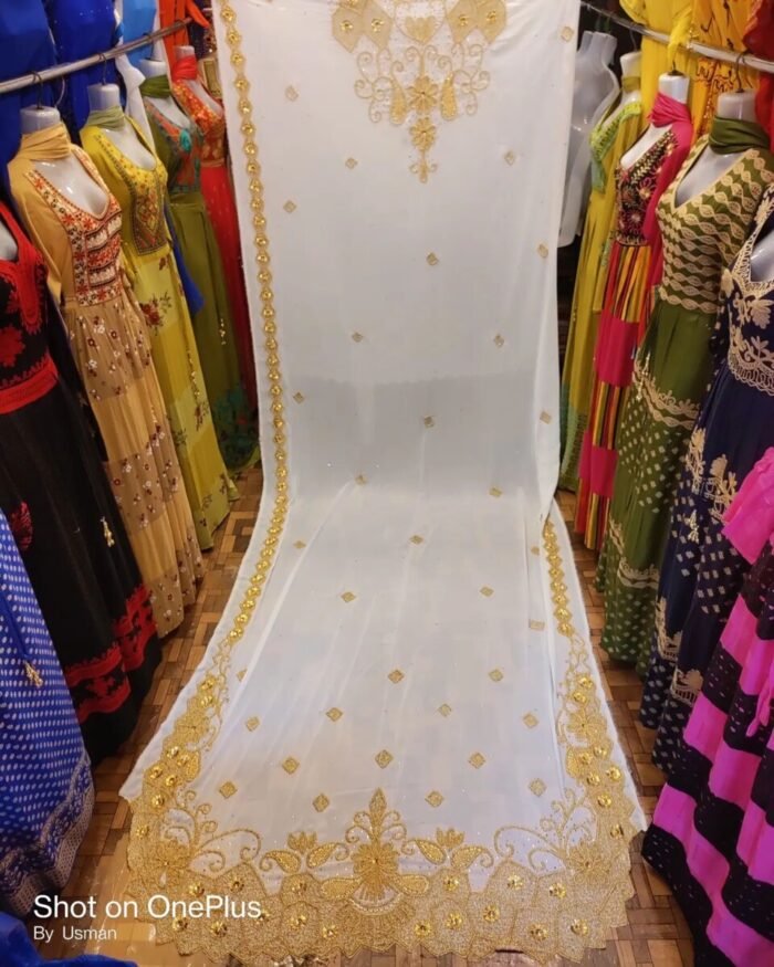 NIGERAIN WHITE COLOUR CRISTAL GEORGE FABRIC - Image 1