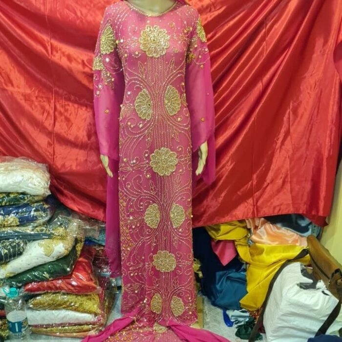 NIGERAIN BABY PINK BEADED GEORGE FABRIC - Image 1