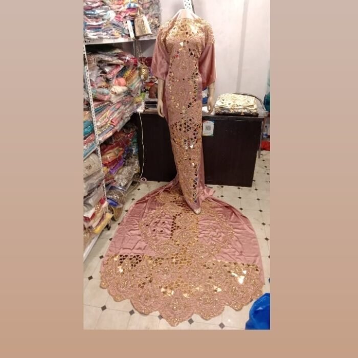NIGERAIN CREAM COLOUR  BEADED GEORGE FABRIC - Image 1