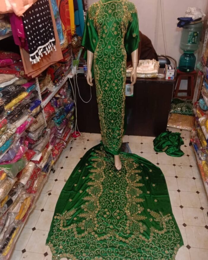 NIGERAIN DARK GREEN BEADED GEORGE FABRIC - Image 1