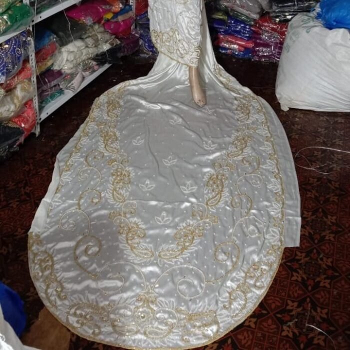 NIGERAIN WHITE COLOUR BEADED GEORGE FABRIC - Image 1