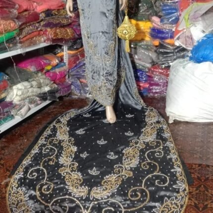 NIGERAIN GRAY COLOUR BEADED GEORGE FABRIC