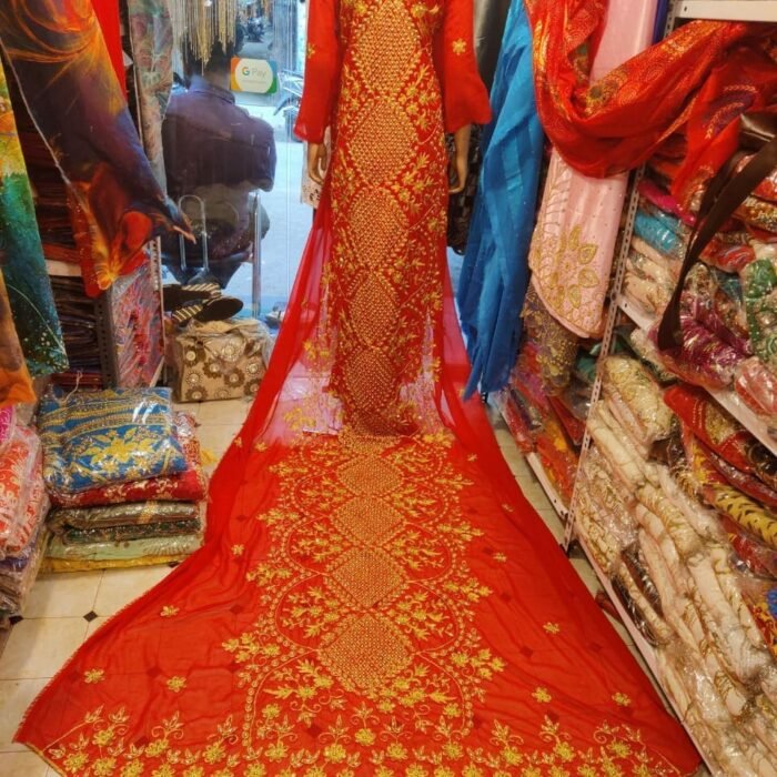 NIGERAIN RED COLOUR CRISTAL GEORGE FABRIC - Image 1