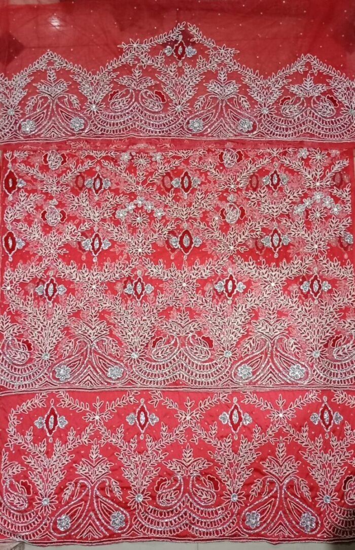 NIGERAIN RED COLOUR BEADED GEORGE FABRIC - Image 1