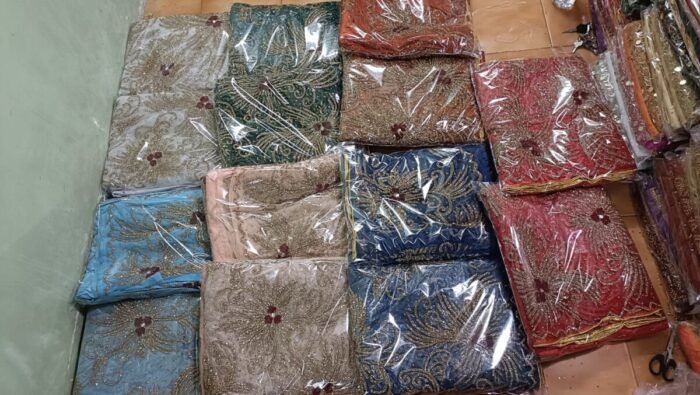 NIGERAIN MIX COLOUR BEADED GEORGE FABRIC - Image 1