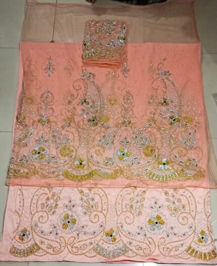 NIGERAIN PINK COLOUR BEADED GEORGE FABRIC