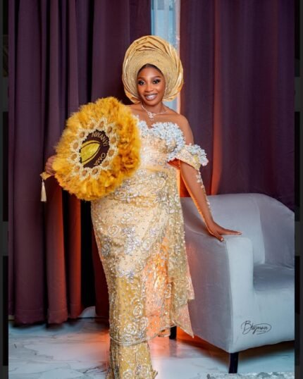 NIGERAIN GOLDEN COLOUR BEADED GEORGE FABRIC
