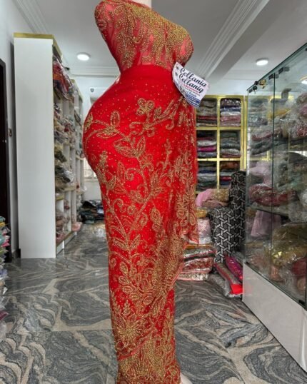 NIGERAIN RED COLOUR CRISTAL GEORGE FABRIC