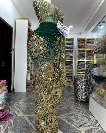 NIGERAIN GREEN COLOUR BEADED GEORGE FABRIC