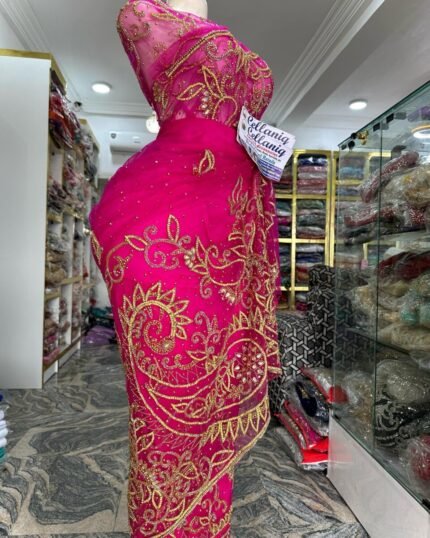 NIGERAIN BABY PINK BEADED GEORGE FABRIC