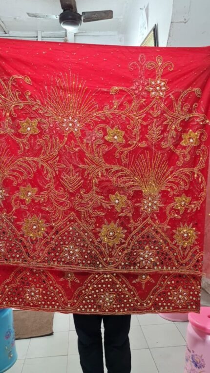 NIGERAIN RED COLOUR CRISTAL GEORGE FABRIC