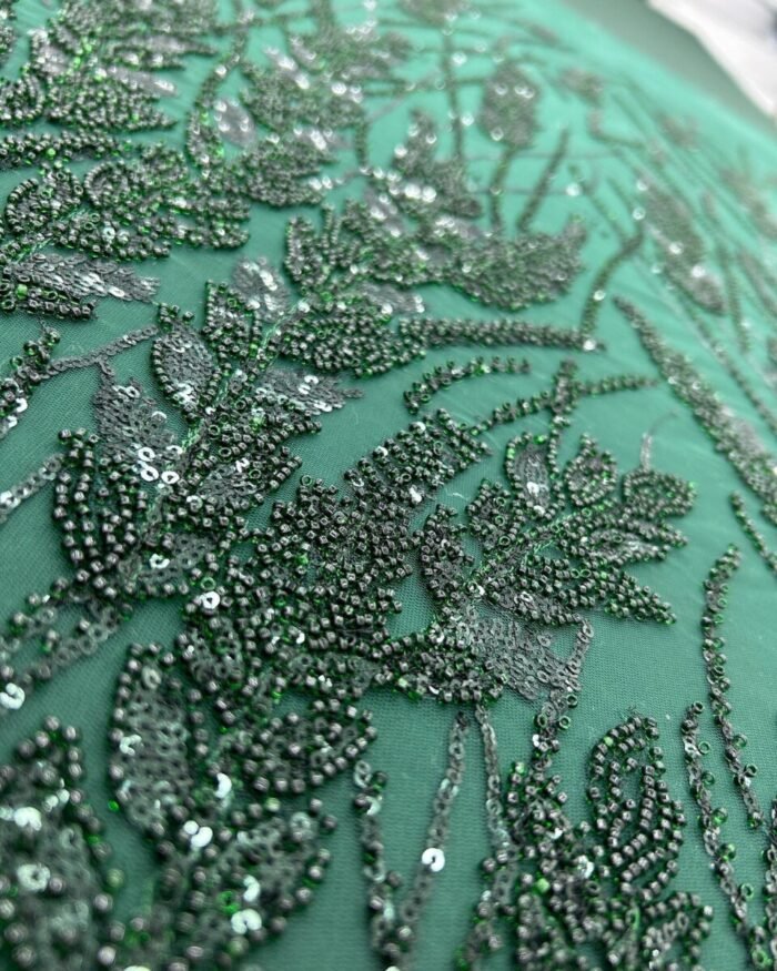 HAND MADE GREEN COLOUR NET FABRIC PER METER - Image 1