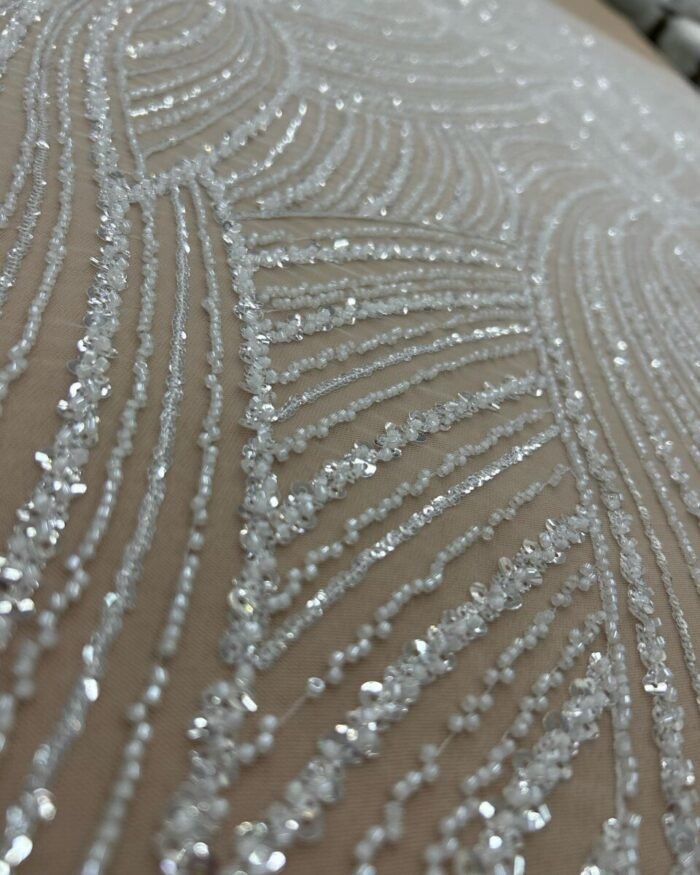 HAND MADE WHITE COLOUR NET FABRIC PER METER - Image 1