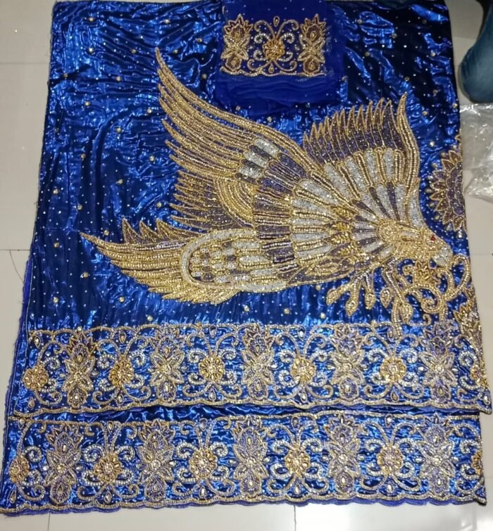 NIGERAIN NAVI BLUE COLOUR BEADED GEORGE FABRIC - Image 1